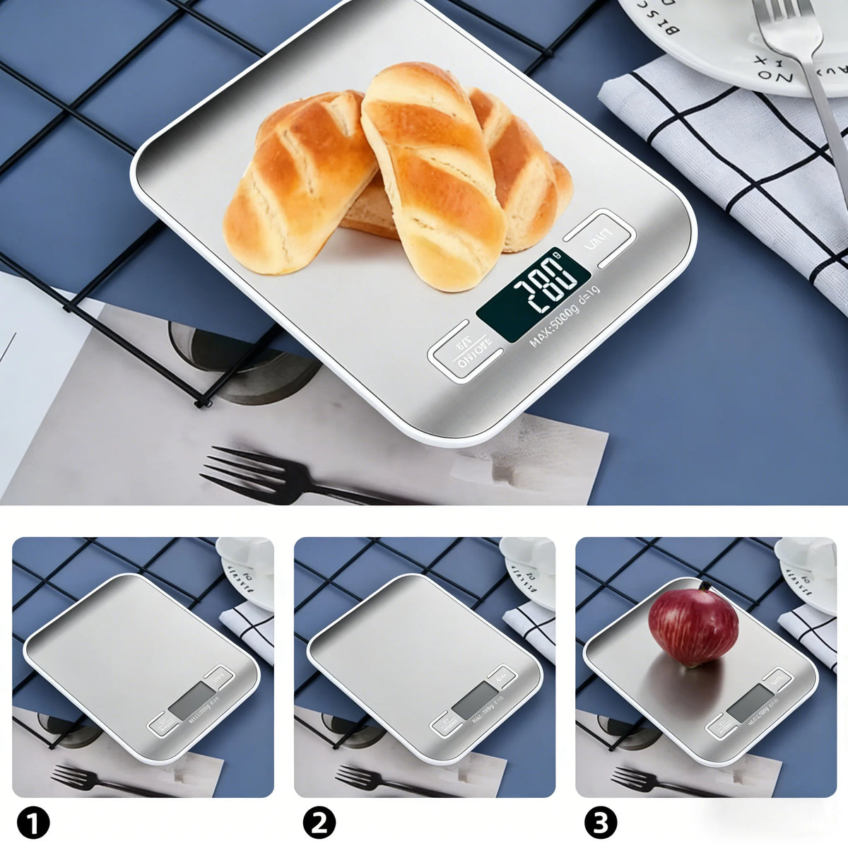 Digital Kitchen Scale 10/5kg-1g LED Display Stainless Steel Panel Elec ...