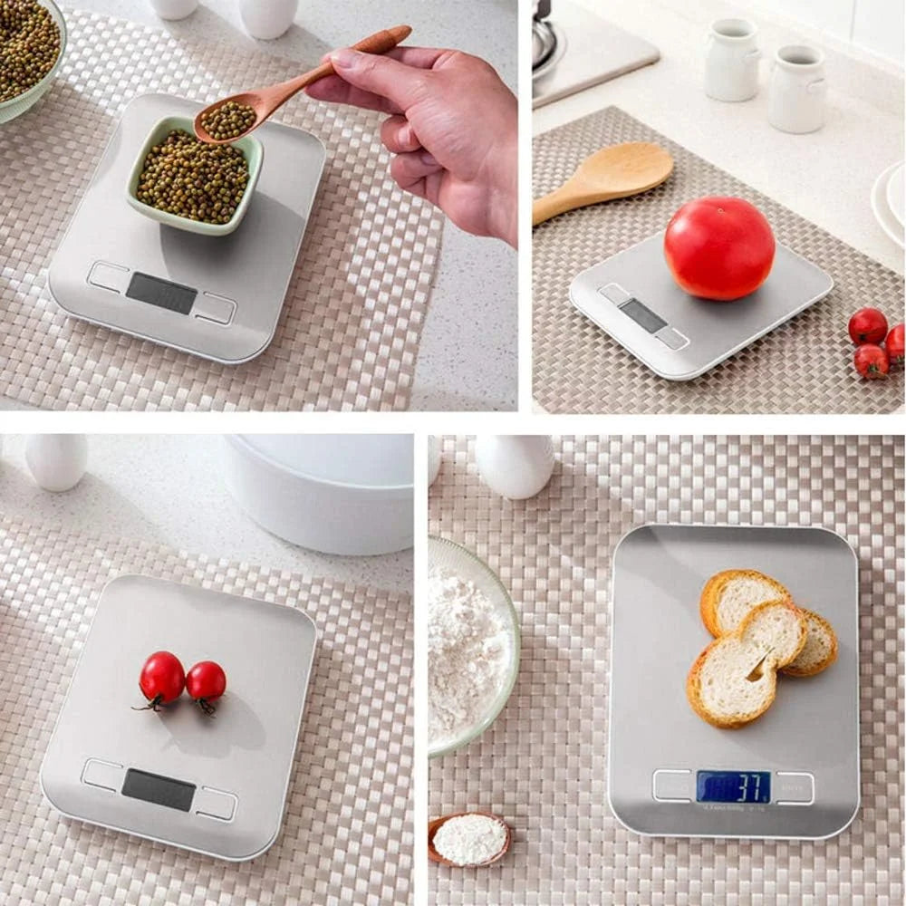 Digital Kitchen Scale 10/5kg-1g LED Display Stainless Steel Panel Elec ...